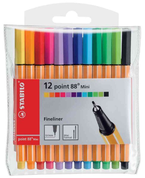 Pochette de 12 Stylo-Feutre POINT 88 MINI Pointe Fine 0,4 mm STABILO