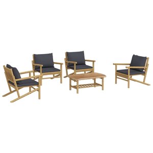 Salon de jardin meuble d'extérieur ensemble de mobilier 5 pièces avec coussins gris foncé bambou 02_0016393