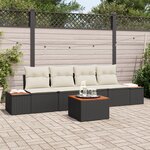 Ensemble de canapé de jardin 5 pièces avec coussins en poly rotin noir d'acacia