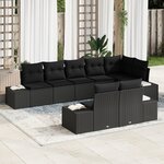 vidaXL Ensemble de canapé de jardin 8 pièces avec coussins noir en poly rotin