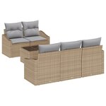 vidaXL Ensemble de Canapés de Jardin 6 Pièces avec Coussins Beige Poly Rotin