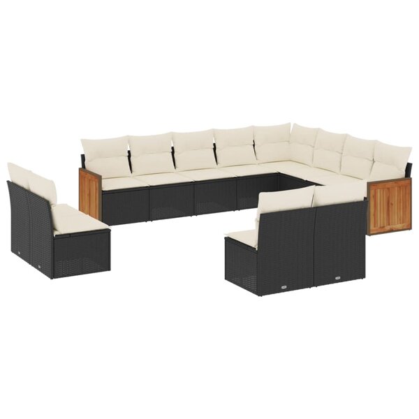 vidaXL Salon de jardin 12 Pièces avec coussins noir résine tressée