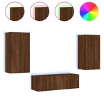 vidaXL Meuble TV muraux 3 Pièces avec lumières LED chêne marron