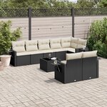 vidaXL Salon de jardin 9 Pièces avec coussins noir résine tressée