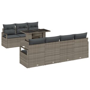 vidaXL Ensemble de Canapé de Jardin 8 Pièces avec Coussins Gris Poly Rattan