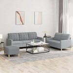 vidaXL Ensemble de canapés 3 Pièces avec coussins Gris clair Tissu