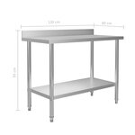 vidaXL Table de travail de cuisine avec dosseret 120x60x93 cm Inox