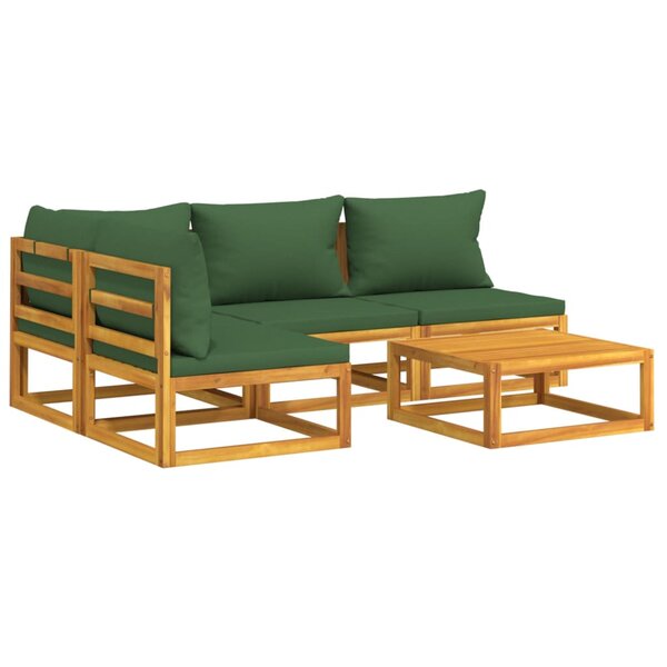 Salon de jardin meuble d'extérieur ensemble de mobilier 5 pièces avec coussins vert bois massif 02_0016511
