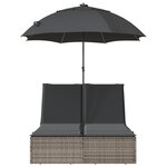 vidaXL Chaise longue double et coussins et parasol gris résine tressée
