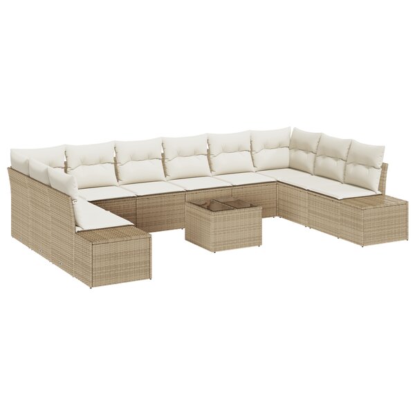vidaXL Ensemble de canapé de jardin de 11 pièces avec coussins Beige