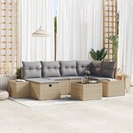 vidaXL Ensemble de canapé jardin 7 pièces coussins Beige Rotin Poly