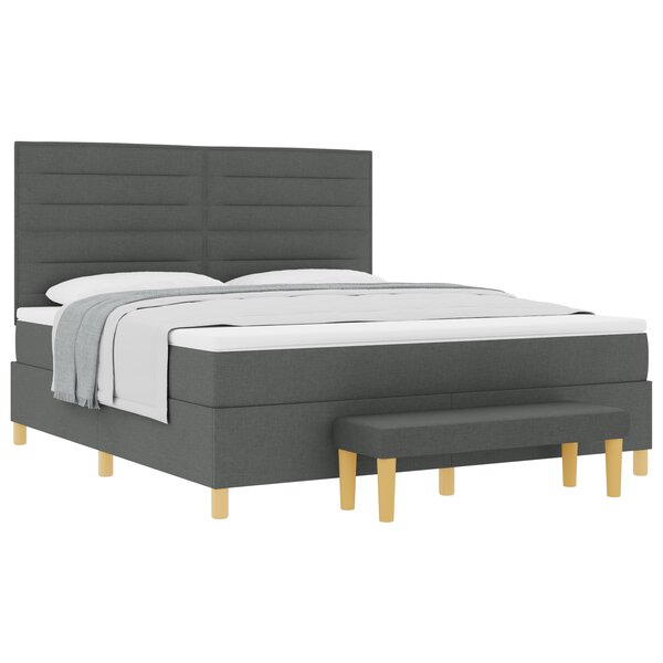vidaXL Lit à ressorts avec matelas et banc Gris foncé 180x200 cm Tissu