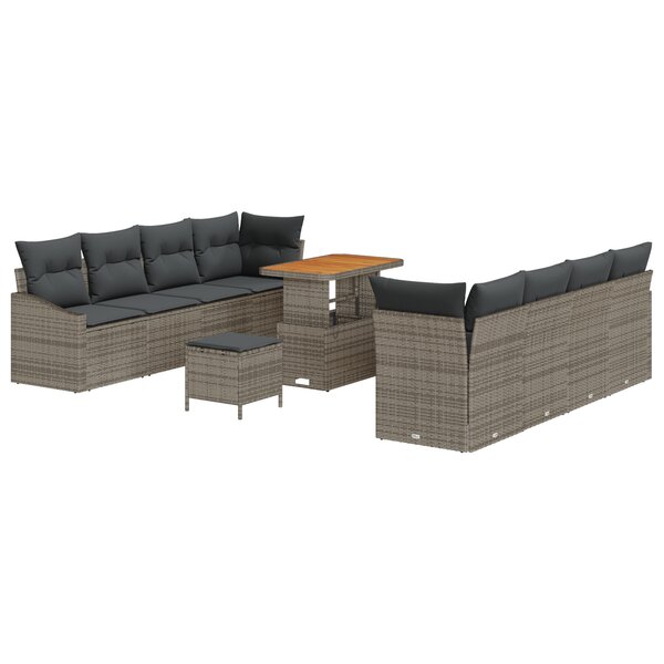 Ensemble de canapé de jardin vidaXL 11 pièces avec coussins gris poly rotin acacia