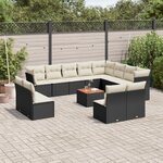 vidaXL Salon de jardin avec coussins 13 Pièces noir résine tressée