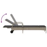 vidaXL Chaise longue avec roues et coussins gris clair résine tressée