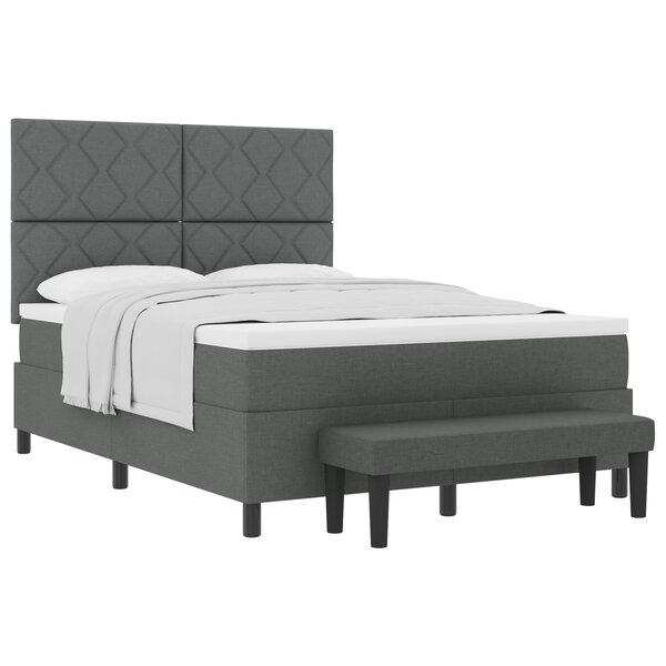 vidaXL Lit à ressorts avec Matelas & Banc Gris Foncé 160x200 cm Tissu
