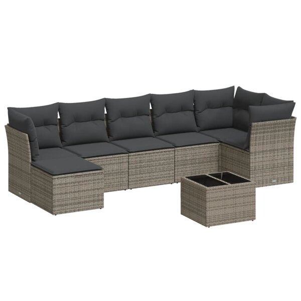 vidaXL Salon de jardin 8 Pièces avec coussins gris résine tressée