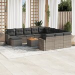 vidaXL Salon de jardin avec coussins 13 Pièces gris résine tressée
