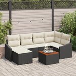 vidaXL Ensemble de canapé de jardin 7 pièces avec coussins Noir Poly Rattan Acacia