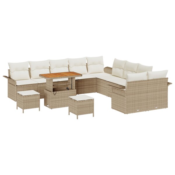 Canapé jardin vidaXL 13 pièces avec coussins beige poly rotin acacia