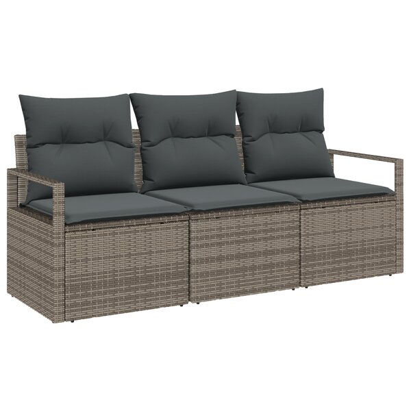 vidaXL Ensemble de Canapé de Jardin 3 Pièces avec Coussins en Rattan Poly Gris