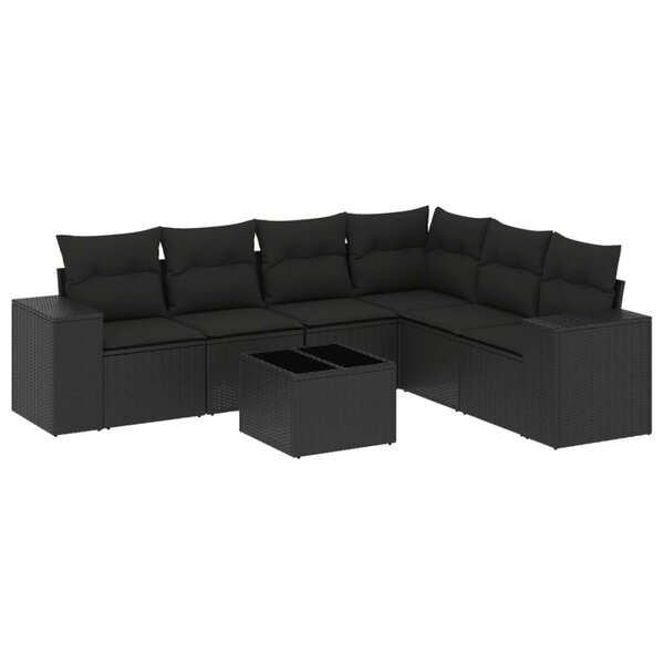 vidaXL Salon de jardin 7 Pièces avec coussins noir résine tressée