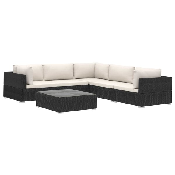 Salon de jardin meuble d'extérieur ensemble de mobilier 6 pièces avec coussins résine tressée noir 02_0016937