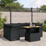 vidaXL Salon de jardin 7 Pièces avec coussins noir résine tressée