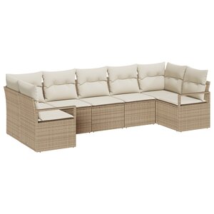 Ensemble de Canapé de Jardin 7 Pièces avec Coussins Beige Rotin Poly