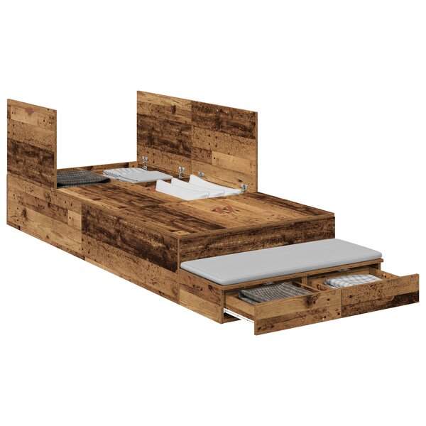 vidaXL Lit de rangement en vieux bois 100x200 cm