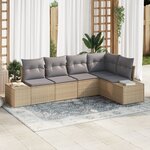 vidaXL Set de Canapé de Jardin 5 Pièces avec Coussins Beige en Poly Rotin