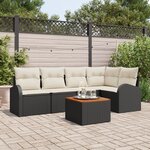 Ensemble de 6 Pièces de Canapés de Jardin avec Coussins Noir Poly Rattan Acacia