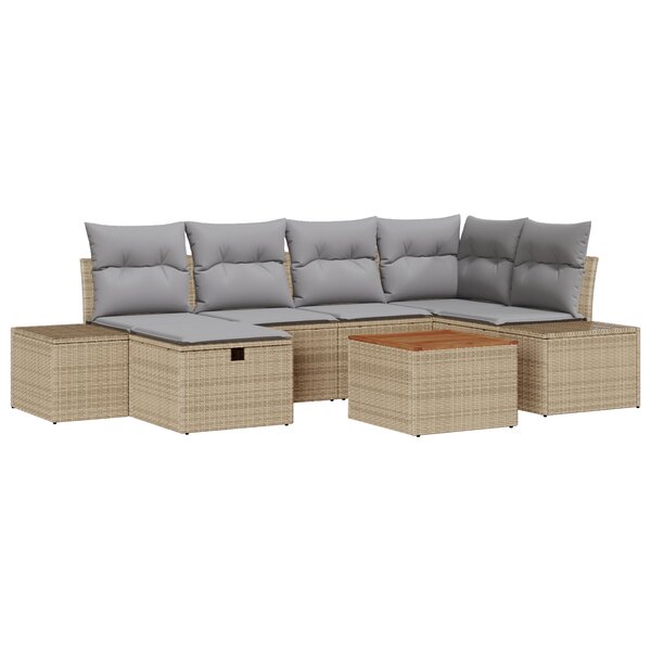 vidaXL Ensemble de canapé de jardin de 7 pièces avec coussins Beige en poly rattan