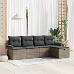 Ensemble de canapés de jardin vidaXL 5 pièces avec coussins Gris Rotin Polyéthylène