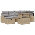 Ensemble de canapé de jardin 7 pièces avec coussins Beige Poly Rattan