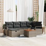 Ensemble de Canapé de Jardin 7 Pièces avec Coussins Gris Poly Rattan