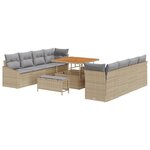 Ensemble de canapé de jardin 11 pièces avec coussins Beige Poly Rotin Acacia