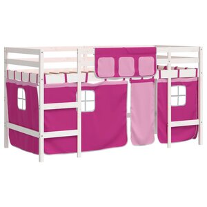 vidaXL Lit mezzanine enfants et rideaux rose 90x200cm bois pin massif
