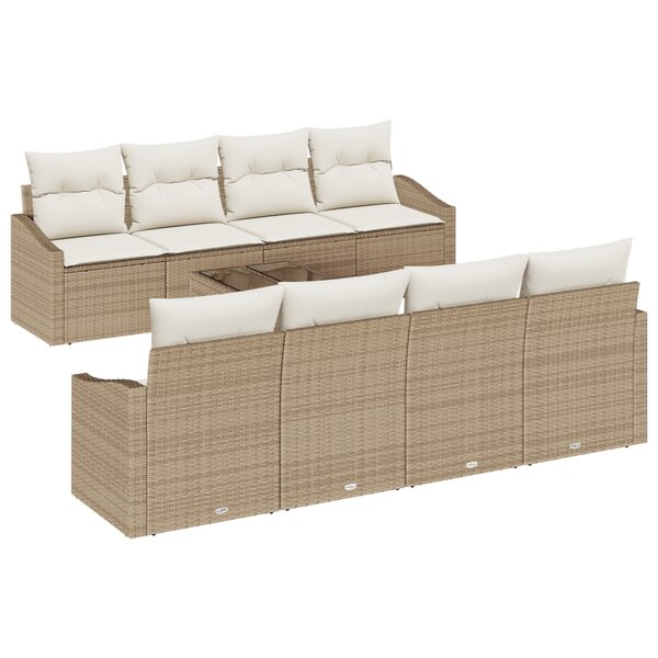 vidaXL Canapé de Jardin 7 Pièces avec Coussins Beige Poly Rotin