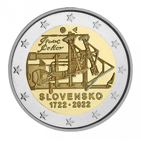Monnaie 2 euros commémorative slovaquie 2022 - la machine à vapeur