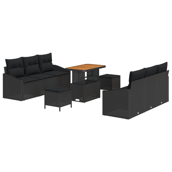 vidaXL Ensemble de Canapé de Jardin en 9 Pièces avec Coussins Noir Poly Rattan Acacia