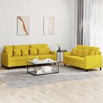 vidaXL Ensemble de canapés 2 Pièces avec coussins Jaune Velours