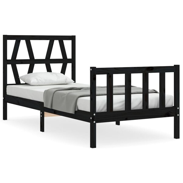 vidaXL Cadre de lit avec tête de lit noir petit simple bois massif