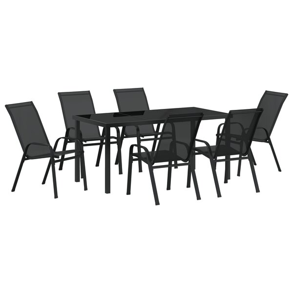Ensemble de salle à manger de jardin vidaXL 7 pièces Noir Textilène et Acier