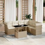 vidaXL Salon de jardin avec coussins 7 Pièces beige résine tressée
