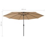 vidaXL Parasol d'extérieur avec LED et mât en métal 400 cm Taupe