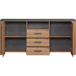 Buffet FOLLOW - Mélamine chêne artisan et gris ardoise - 2 Portes + 3 Tiroirs - 180 x 40 x 83 cm
