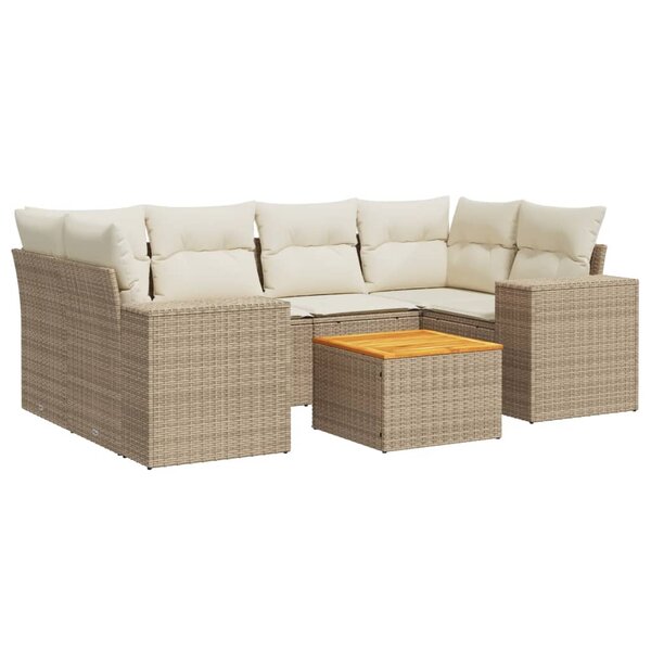 vidaXL Salon de jardin avec coussins 7 Pièces beige résine tressée