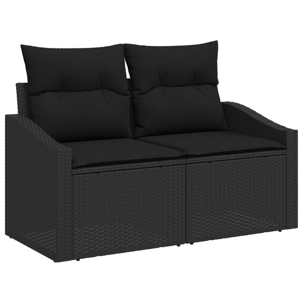 Canapé de jardin 2 places vidaXL avec coussins en poly rotin noir