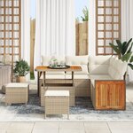 Ensemble de canapé de jardin 8 pièces avec coussins beige en poly rotin acacia